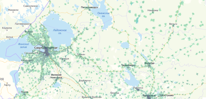Зона покрытия МТС на карте Владивосток 
